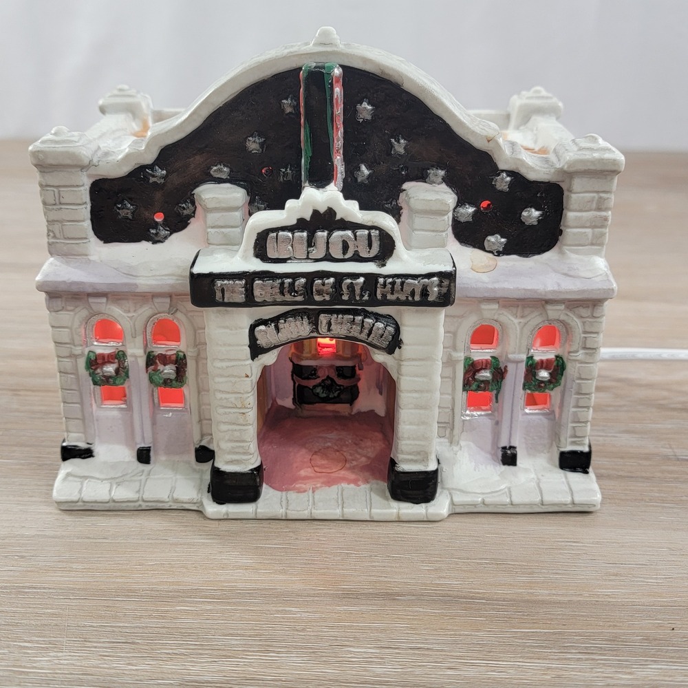 Vintage Bijou Cinema Christmas Village Building Illuminated Movie Theater Decor